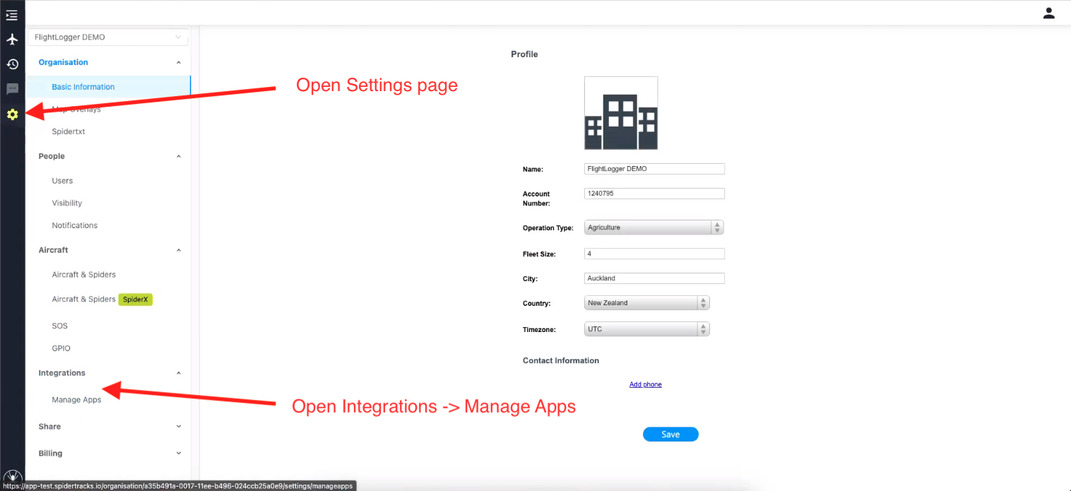 Setting up the Spidertracks integration in FlightLogger